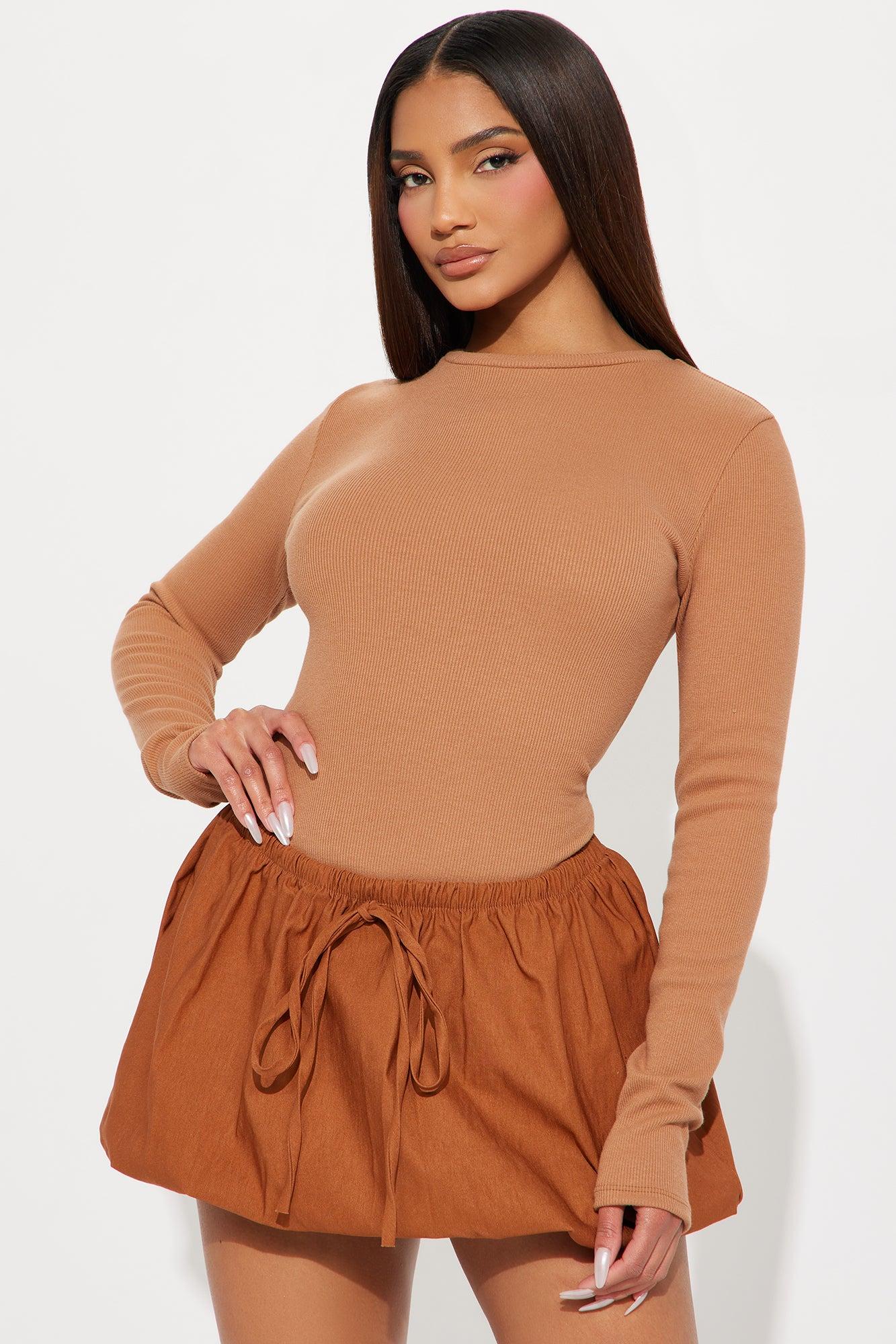 Remy Long Sleeve Bubble Mini Dress - Cognac Product Image
