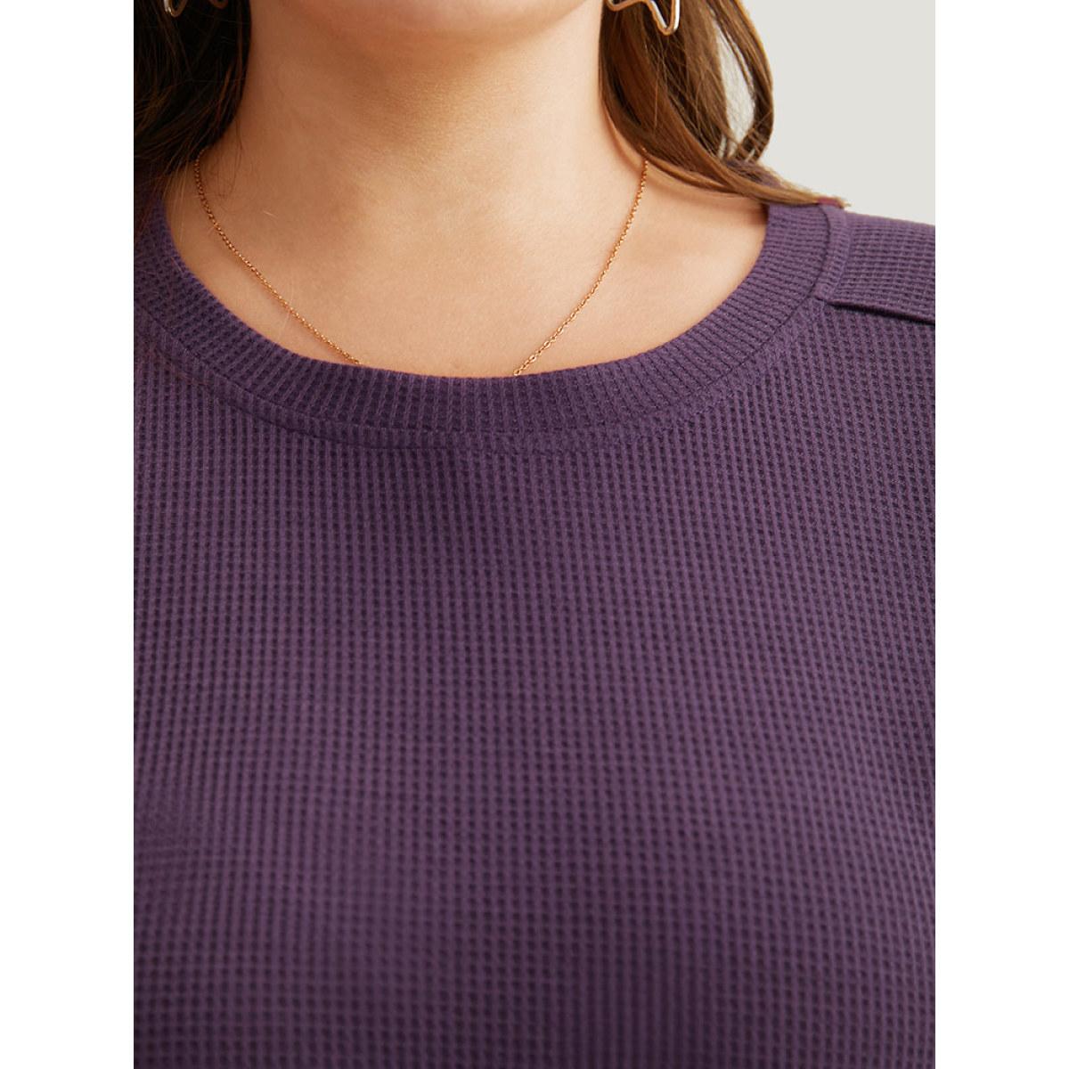 Plus Size Waffle Knit Lace Panel Drop Shoulder Sweatshirt Women Eggplant Elegant Elastic cuffs Round Neck Dailywear Sweatshirts BloomChic 22-24/3X Product Image