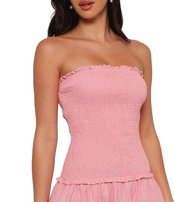 Petal & Pup Bea Linen Blend Strapless Ruffle Trim Drop Waist Maxi Dress Product Image