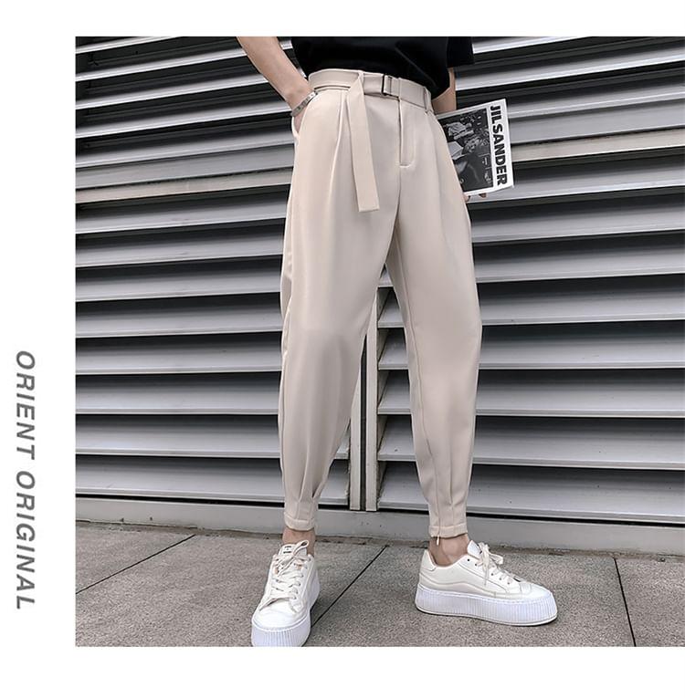 Mid Rise Plain Cropped Baggy Dress Pants Product Image