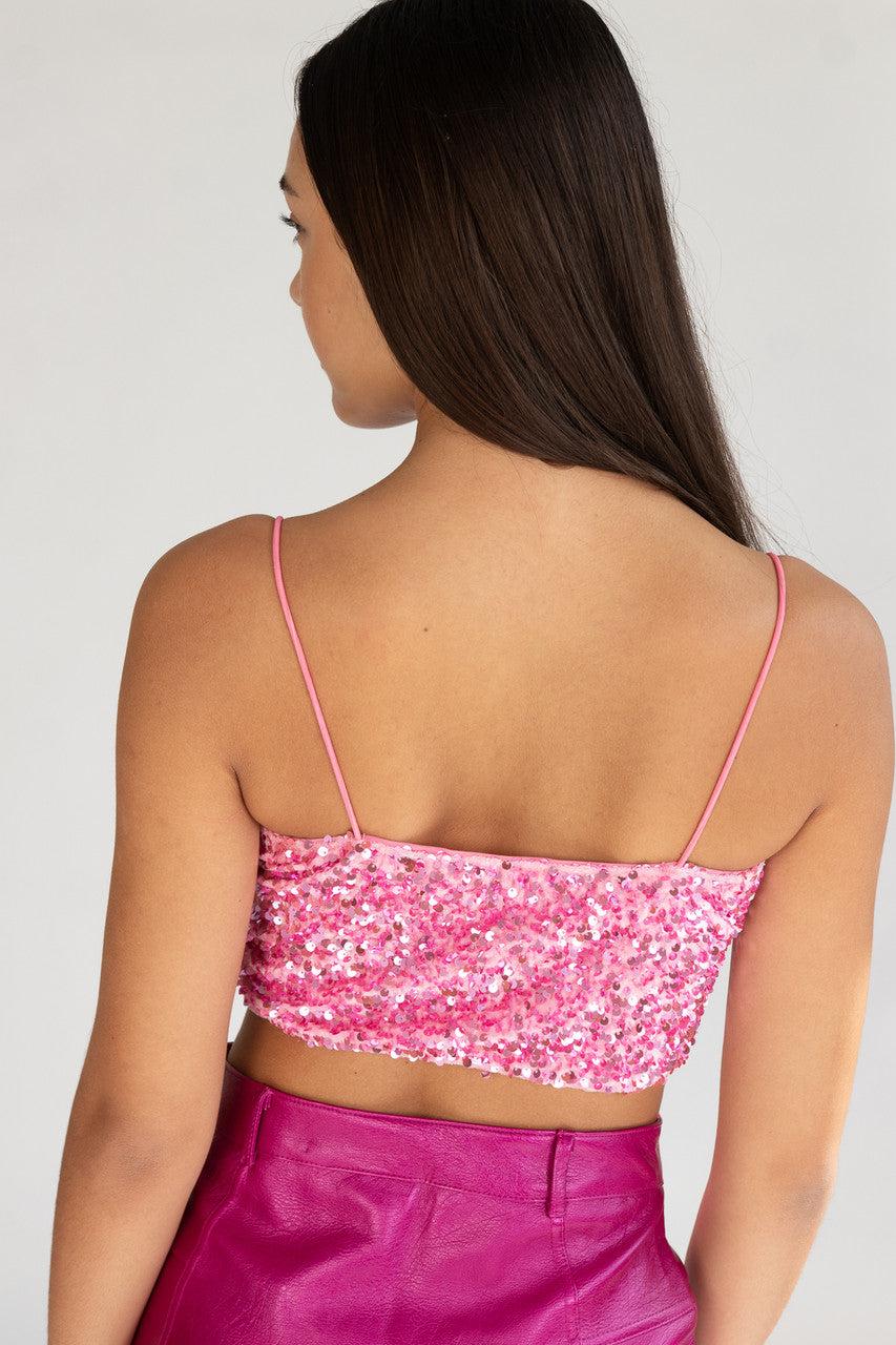Pink Velvet Sequin Crop Cami Product Image