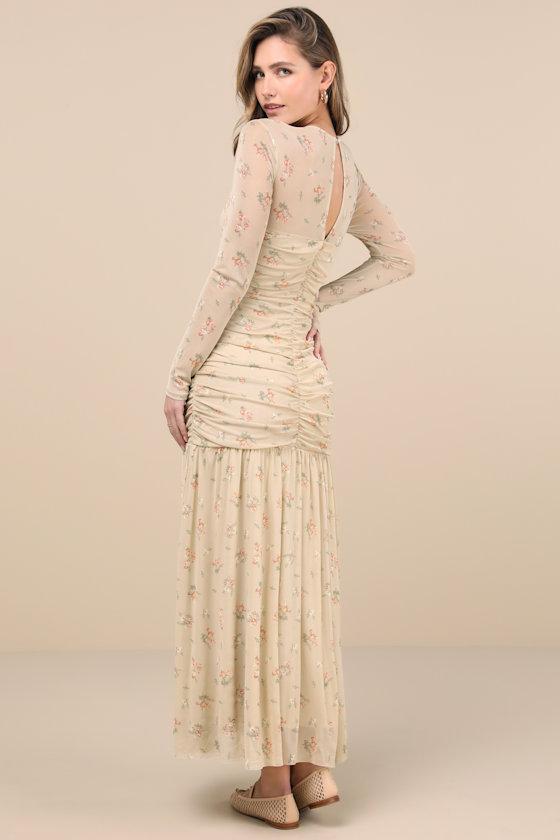 Easy Delight Beige Floral Drop Waist Maxi Dress Product Image