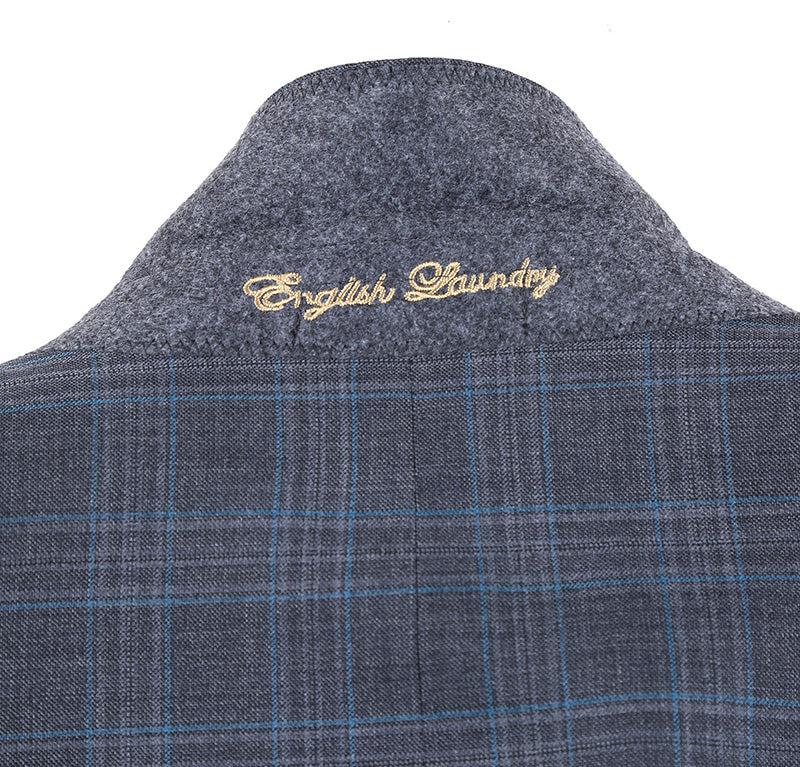 English Laundry 2-Piece Gray Plaid Wool Blend Slim Fit Dress Suit Product Image