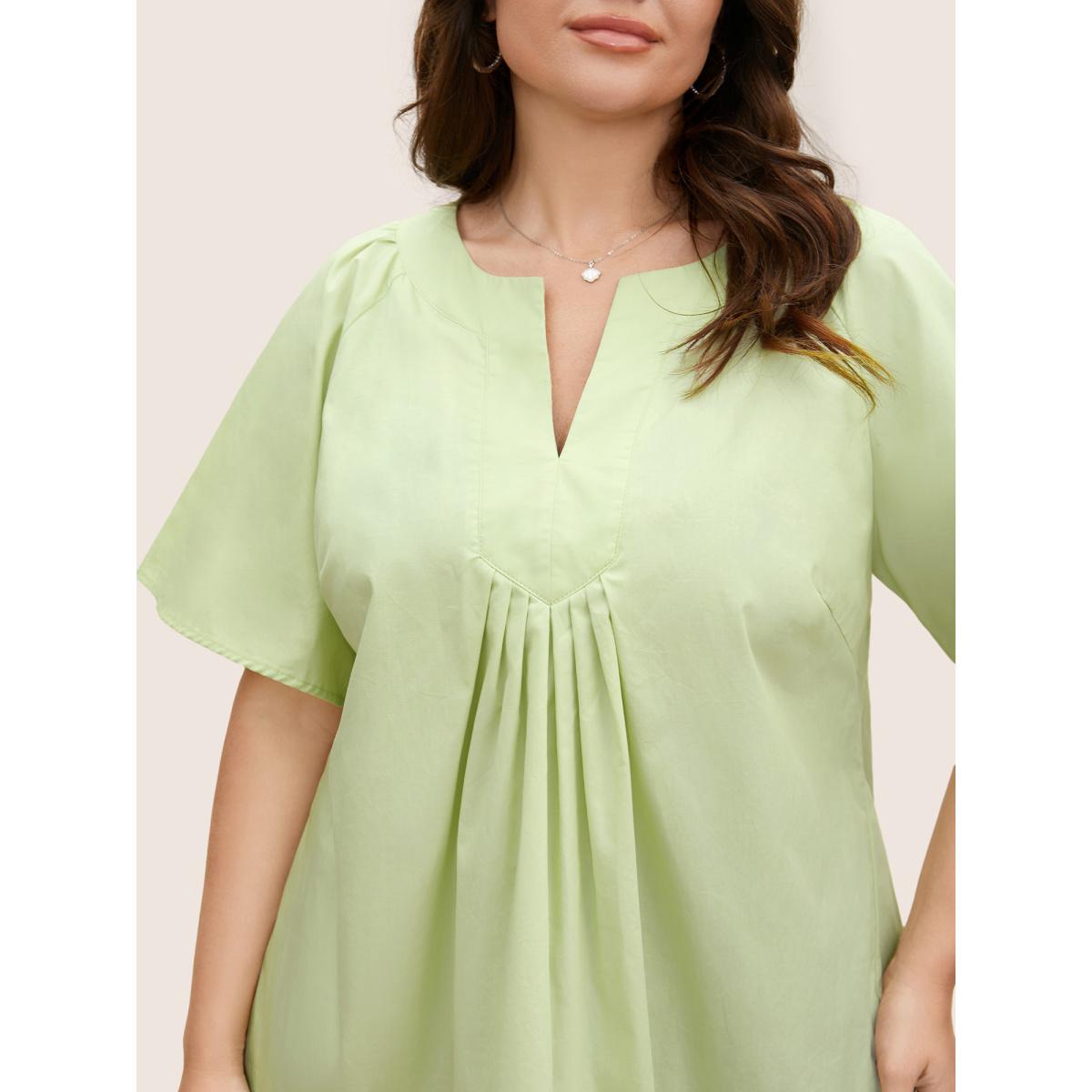 Plus Size LightGreen Ruffle Sleeve Ruffle Sleeve Pleated Blouse Women Casual Short sleeve V-neck Everyday Blouses BloomChic 22-24/3X Product Image