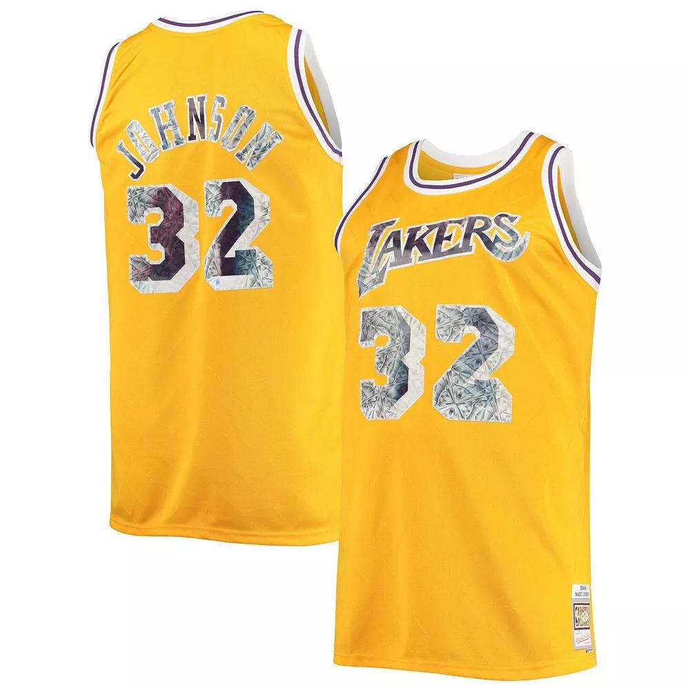 Men's Mitchell & Ness Magic Johnson Gold Los Angeles Lakers Big & Tall 1984-85 NBA 75th Anniversary Diamond Swingman Jersey, Size: XLT Product Image