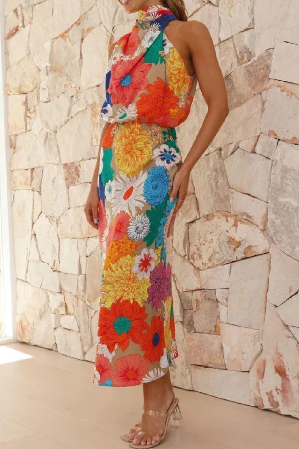 Floral Tied Back Sleeveless Midi Dress Product Image