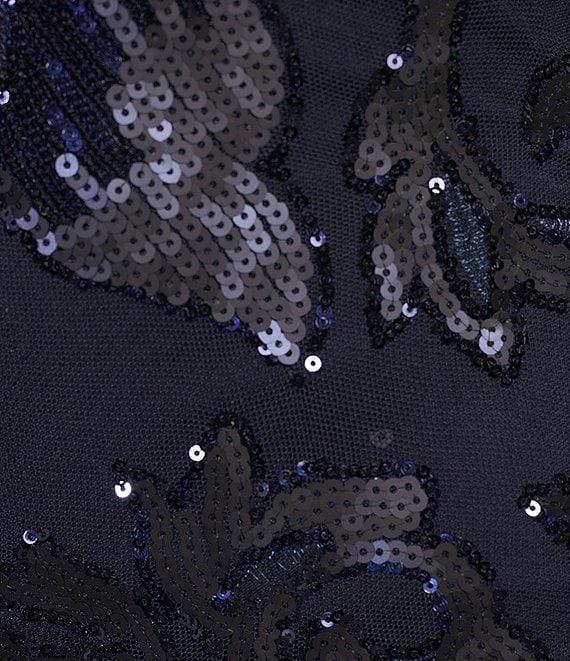 B. Darlin Sequin Pattern Sweetheart Neck Spaghetti Strap Mesh Godet Dress Product Image