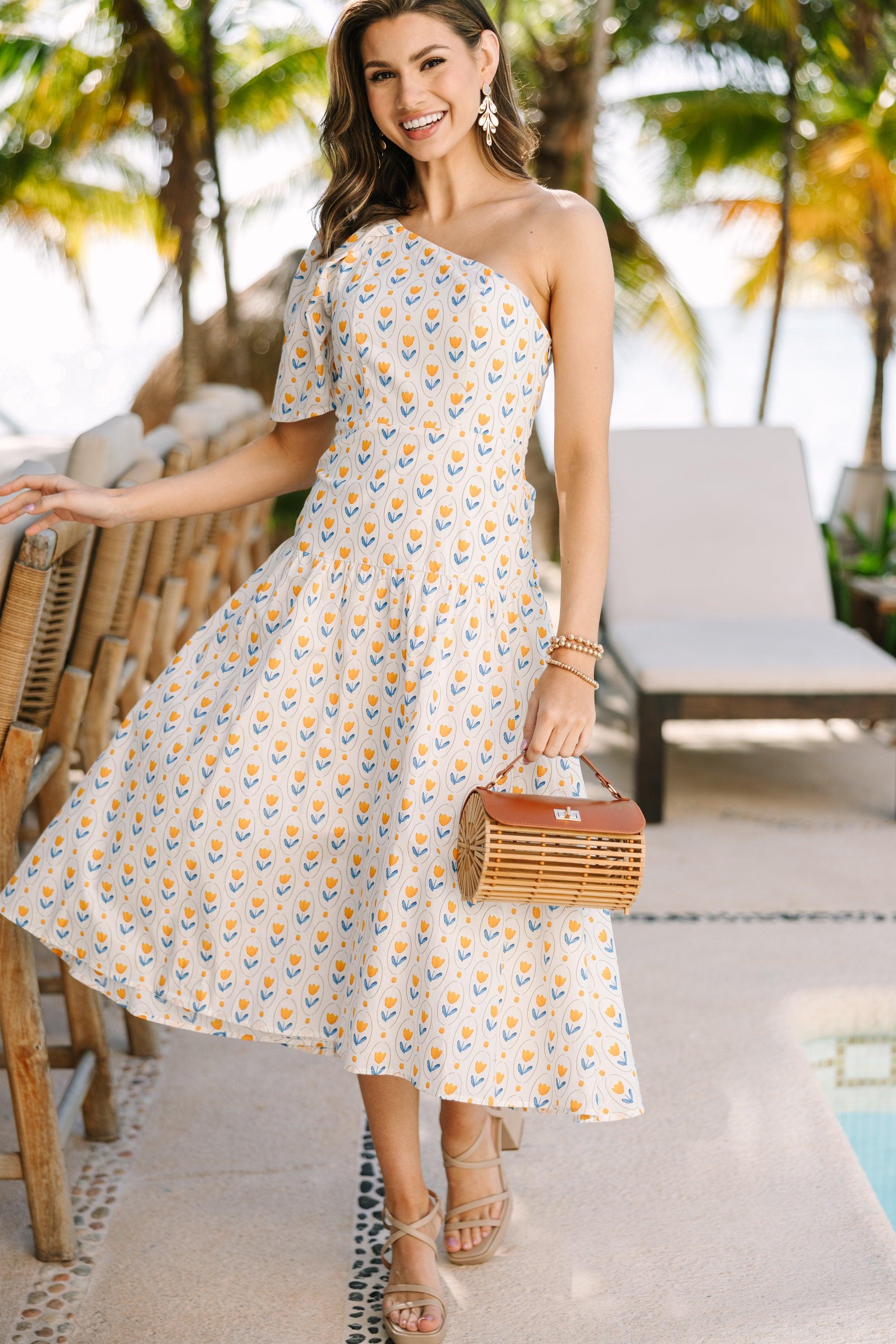 From The Top Yellow Polka Dot Midi Dress Female Product Image
