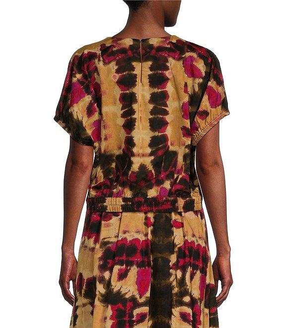 DKNY by Donna Karan Printed Cotton Voile Studded Mesh Crew Neckline Coordinating Short Sleeve Top Product Image