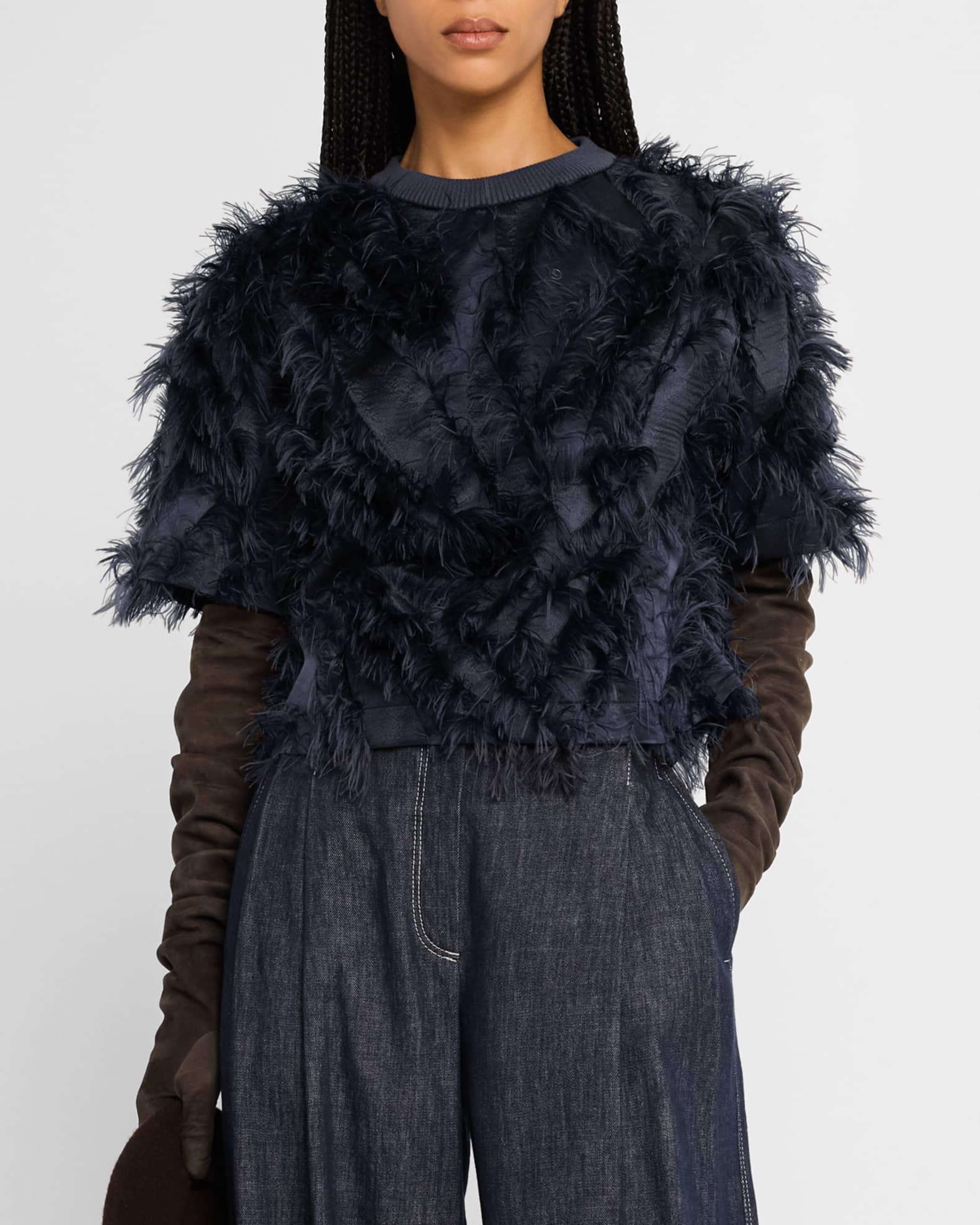 Short-Sleeve Fringe Fil Coupé Jacquard Blouse Product Image