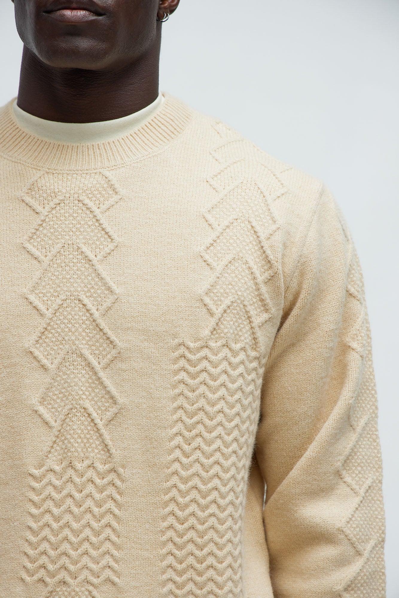 Argus Mixed Cable Knit Crewneck Sweater - Beige Product Image