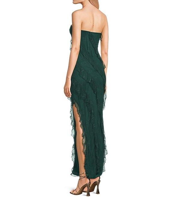 Allison & Kelly Strapless Lace Asymmetric Ruffle Midi Dress Product Image