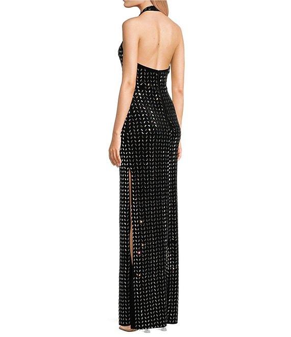 B. Darlin Velvet Rhinestone V-Neck Halter Dress Product Image