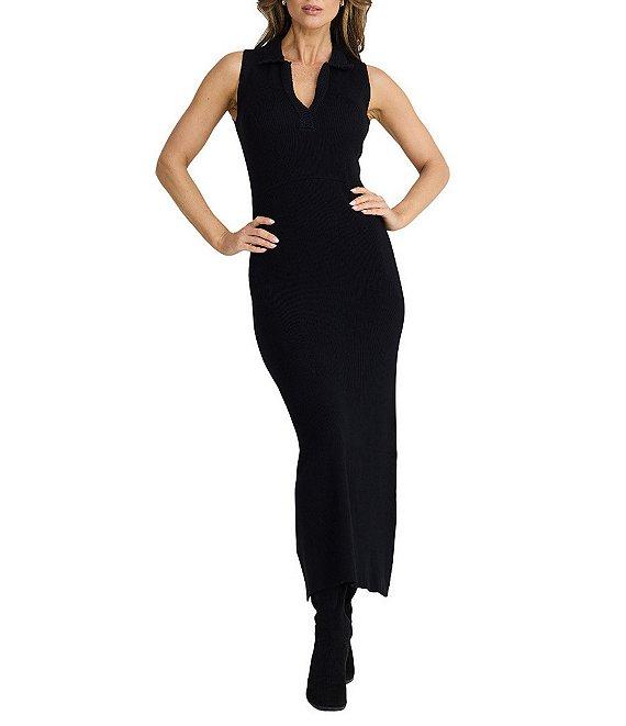 Brave + True Mimi Split V-Neckline Sleeveless Sweater Rib Bodycon Midi Dress Product Image