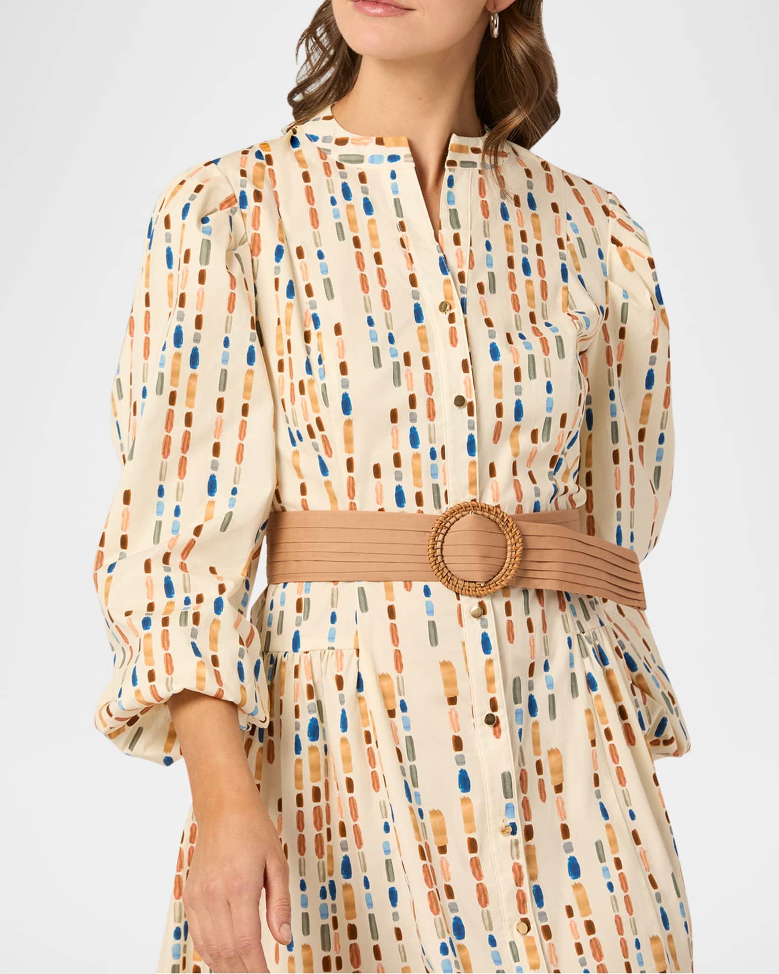 Bria Belted Brushstroke-Print Cotton Midi Dress Product Image