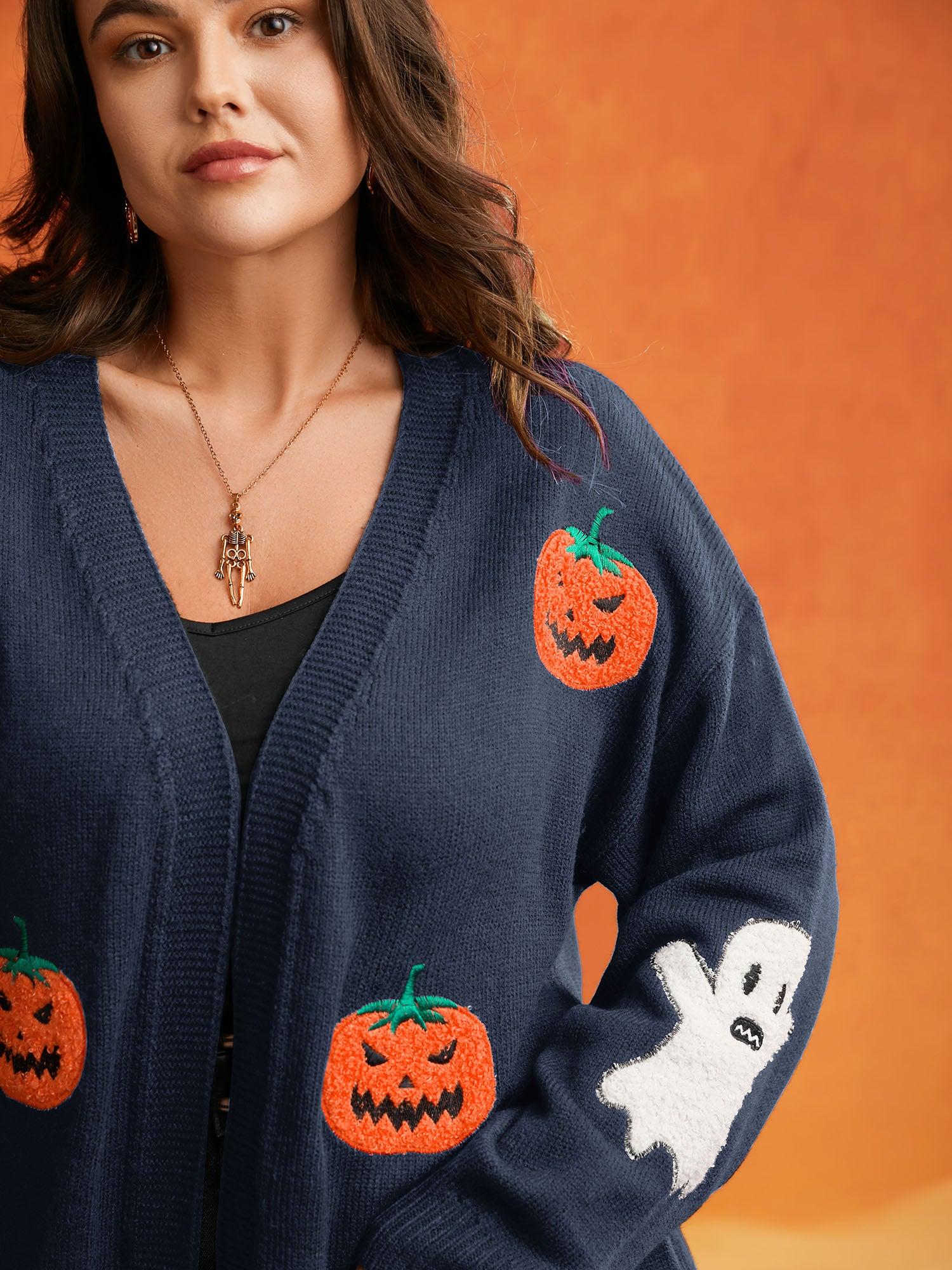 Pumpkin Ghost Embroidery Open Cardigan Female Product Image