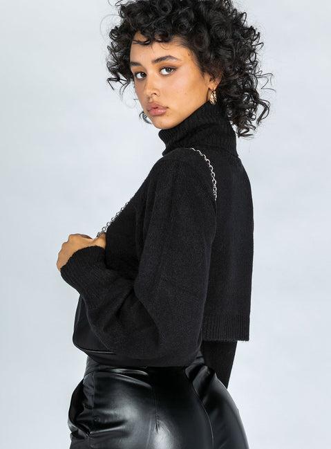 Zahara Cropped Turtleneck Sweater Black Product Image