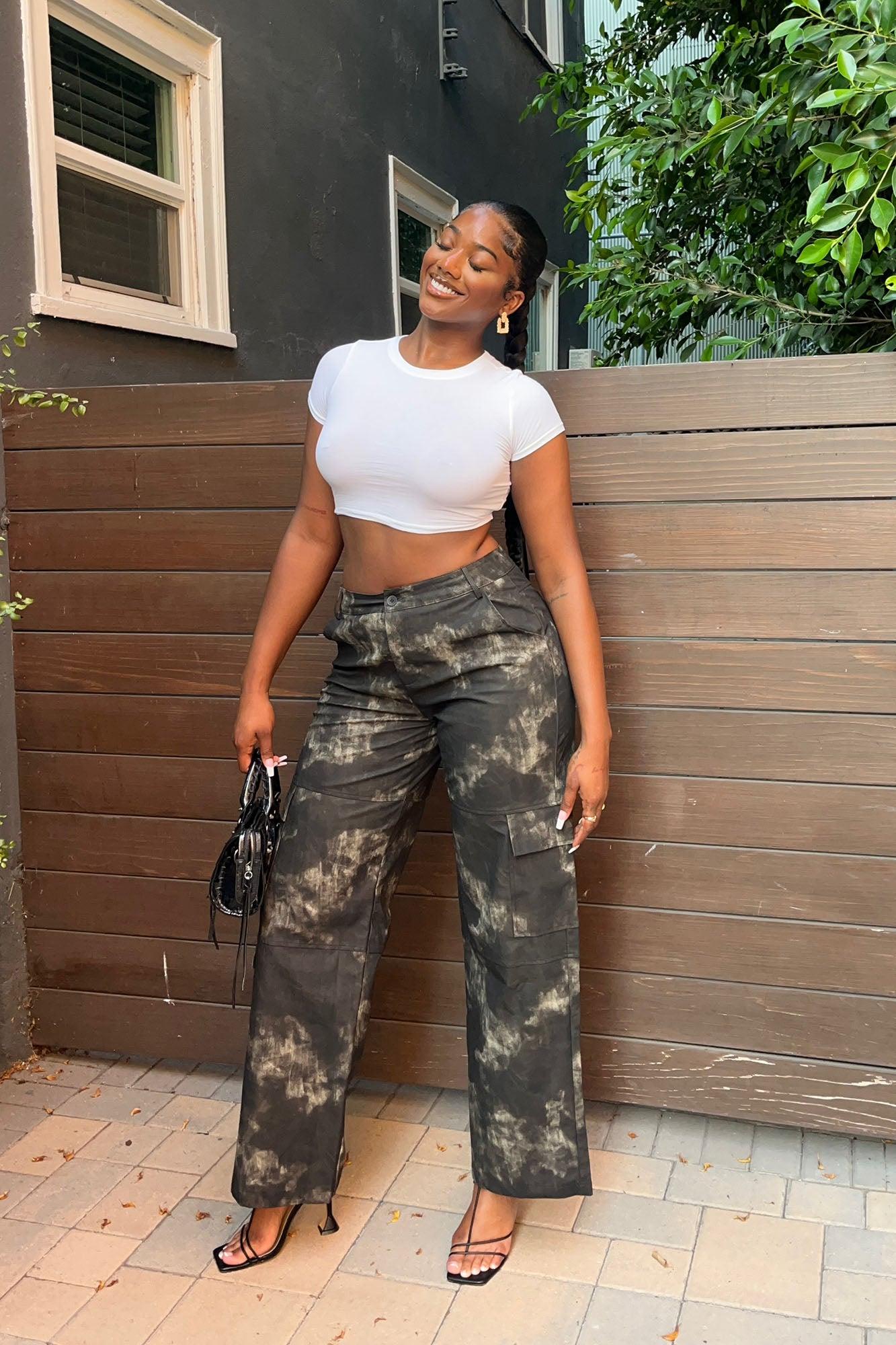 Alexa Washed Faux Leather Cargo Pant - Black Product Image