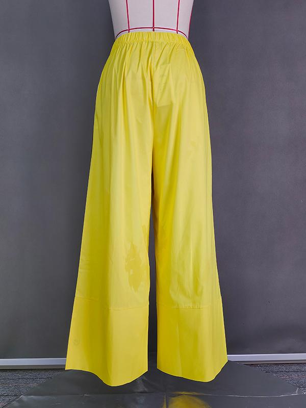 High Waisted Loose Pockets Solid Color Pants Trousers Product Image