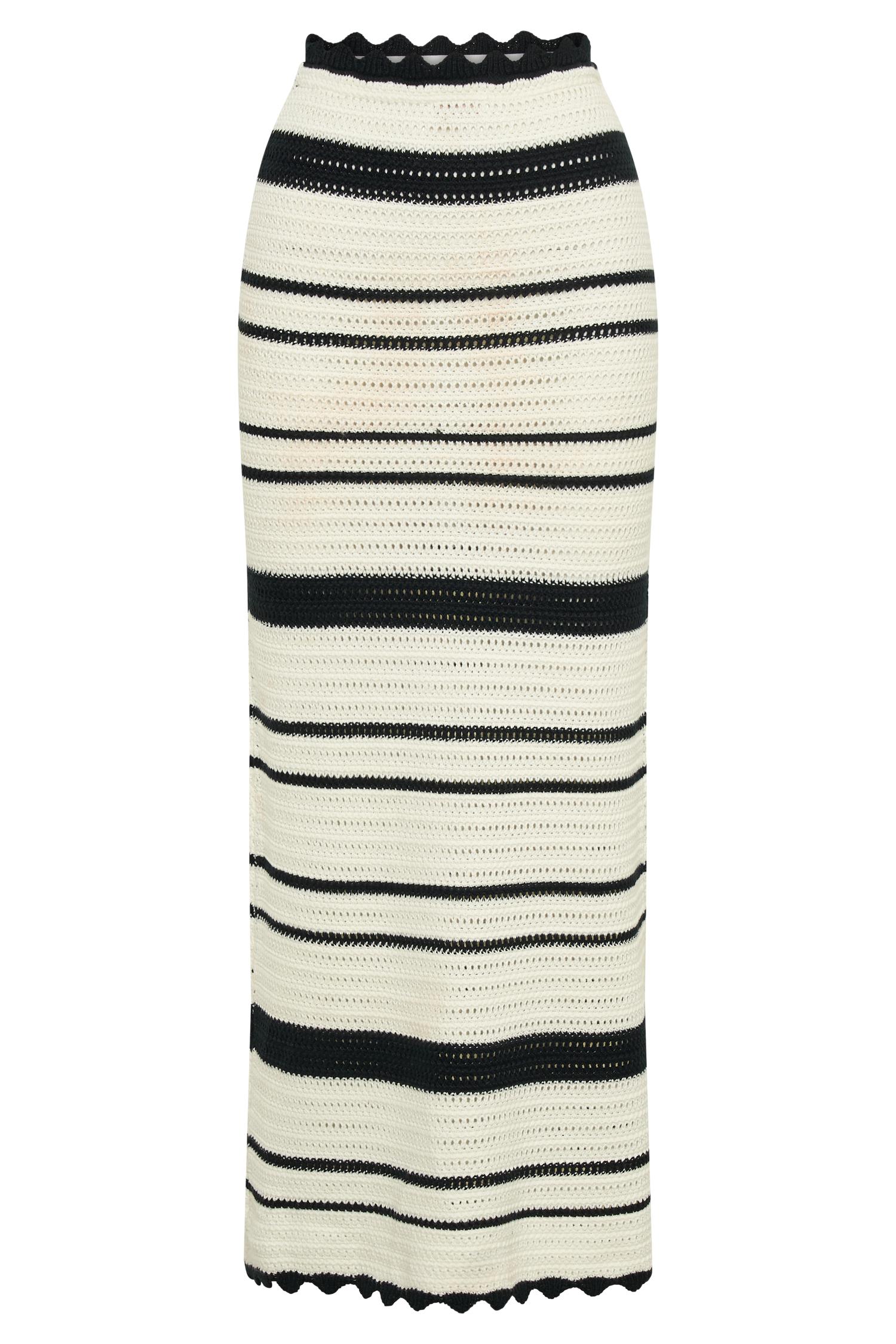 Jadia Contrast Crochet Fishtail Maxi Skirt - Black/White Product Image