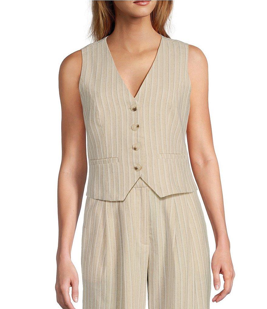 Lucy Paris Rowena Pinstripe V-Neck Sleeveless Button Front Vest Product Image