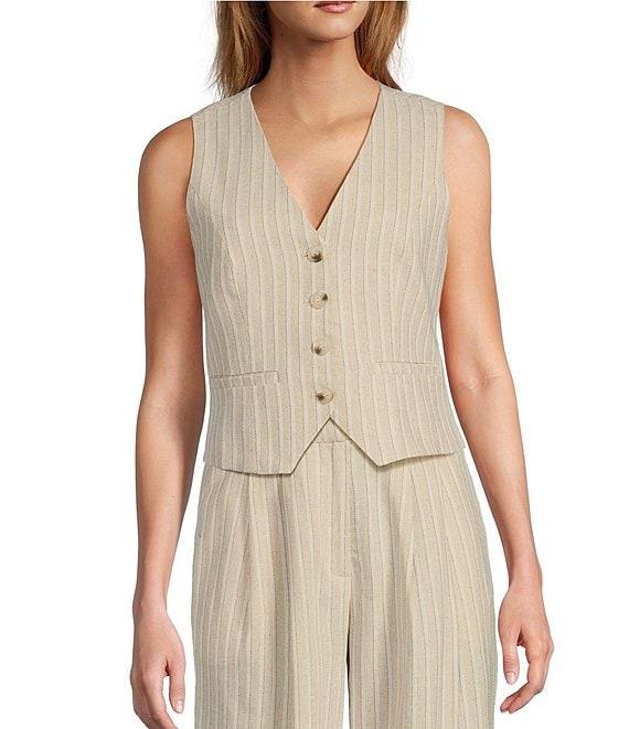 Lucy Paris Rowena Pinstripe V-Neck Sleeveless Button Front Vest Product Image