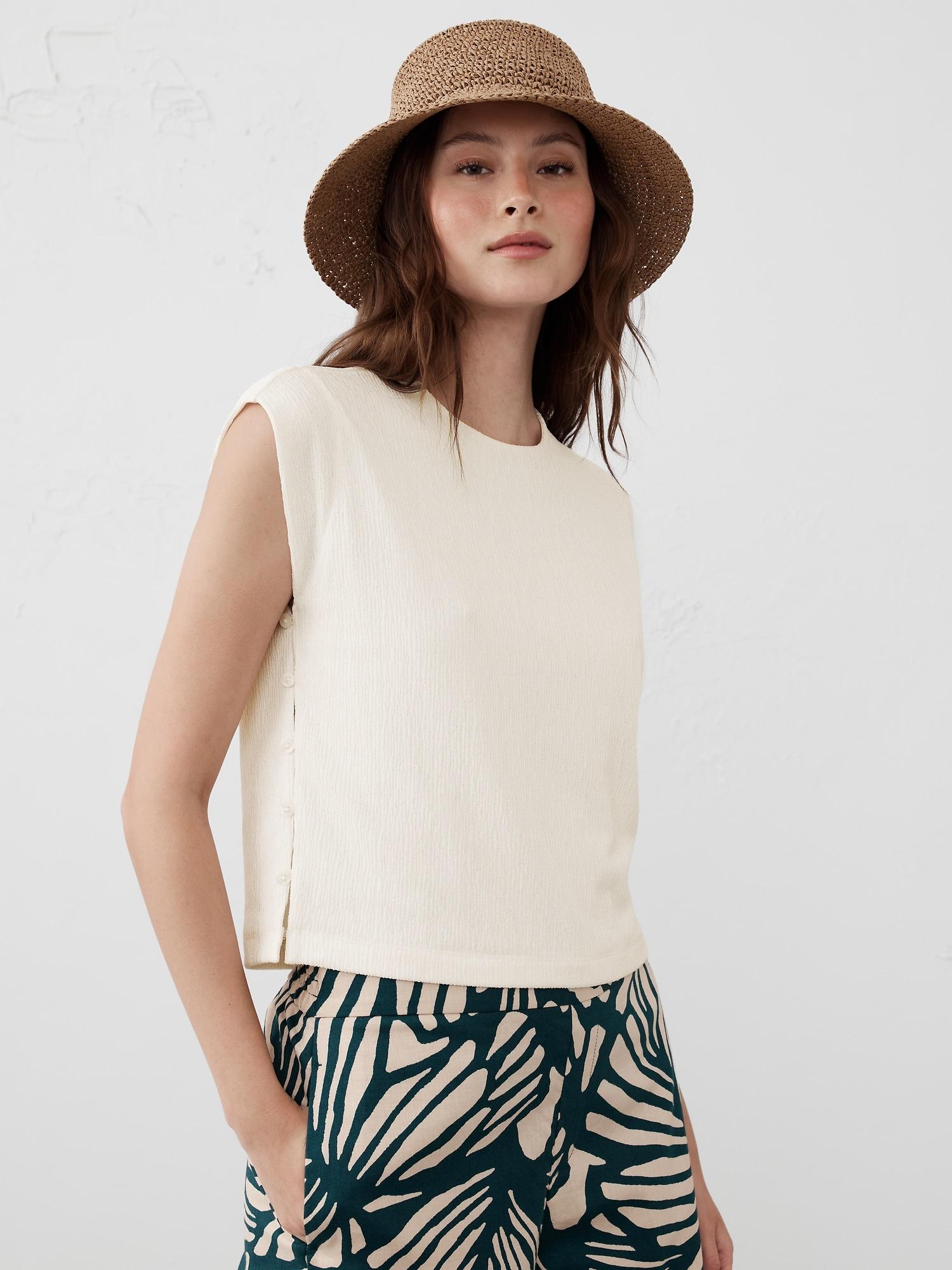 Crepe Jacquard Side-Button Top Product Image