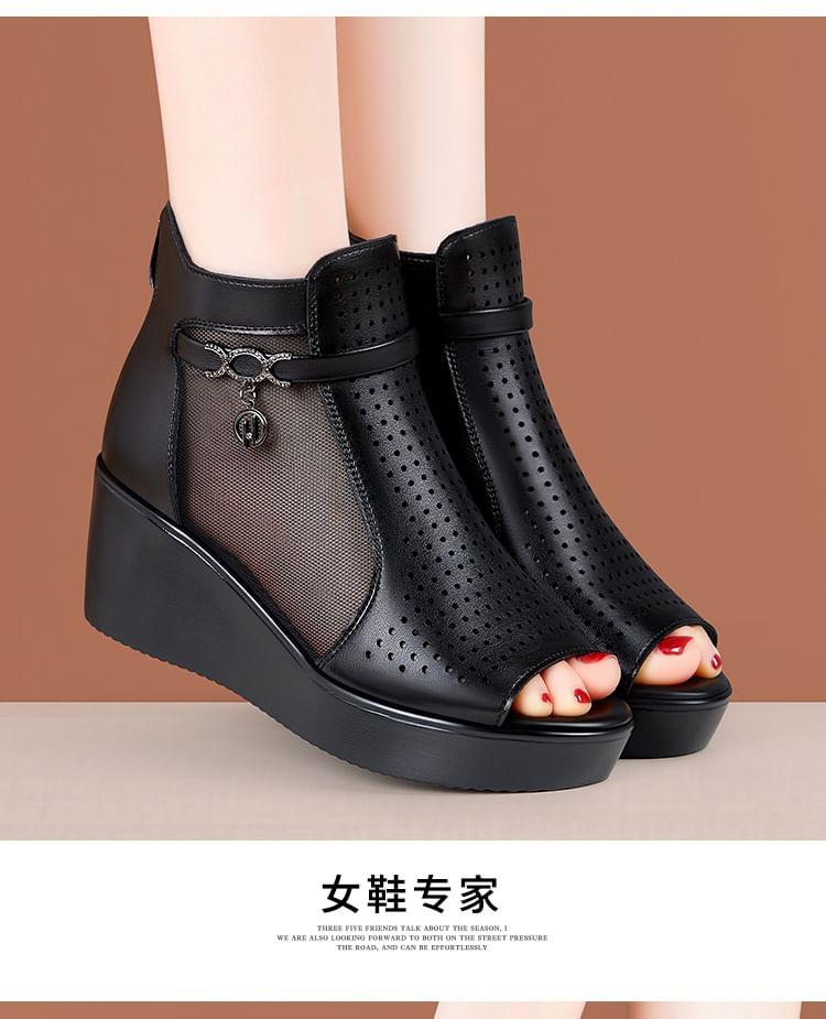 Platform Peep Toe Panel Mesh High Top Shoes Product Image