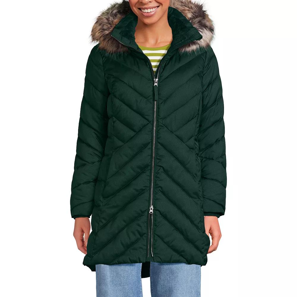 Petite Lands’ End Insulated Cozy Fleece Lined Faux-Fur Trim Hood Puffer Coat, Women's,  Product Image
