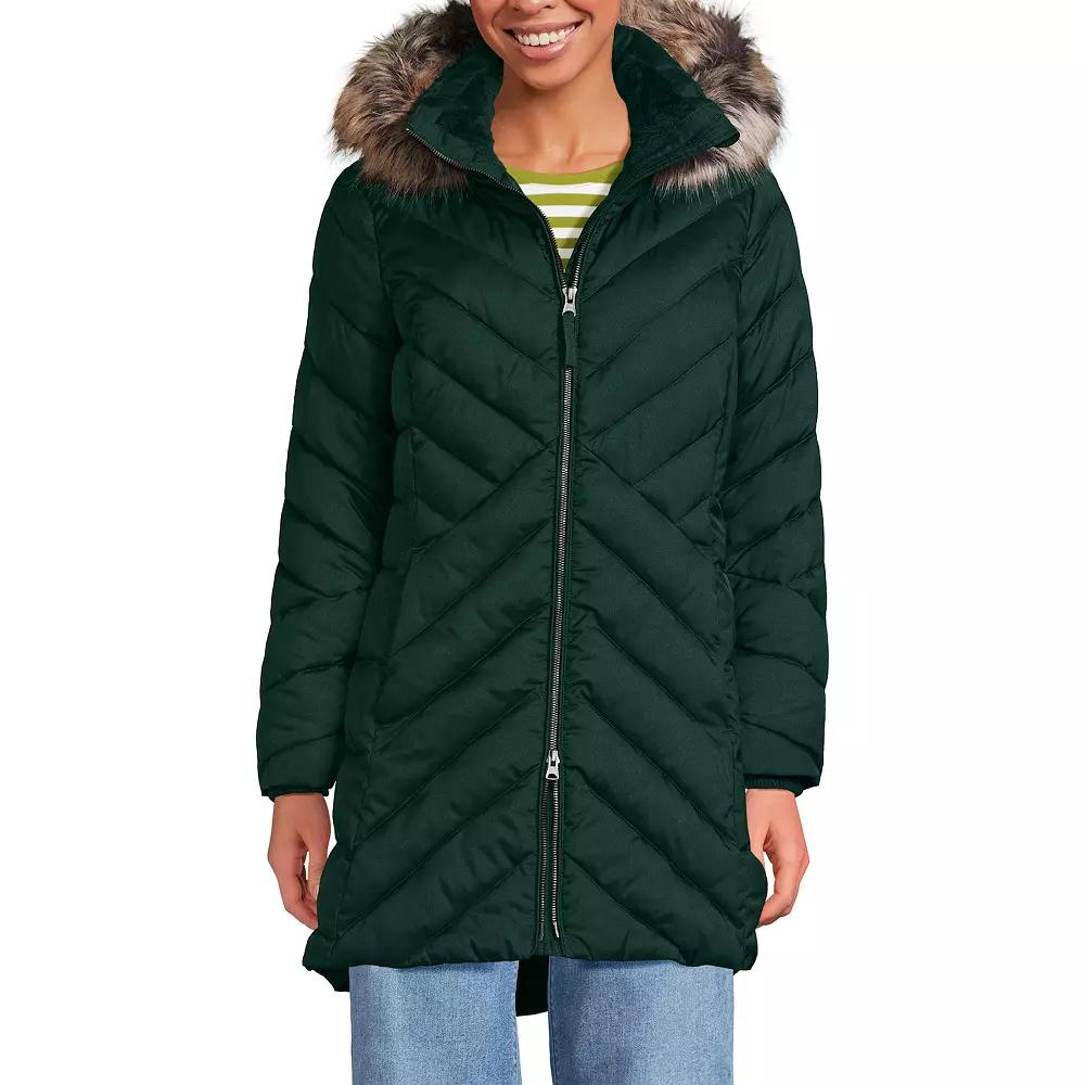 Petite Lands’ End Insulated Cozy Fleece Lined Faux-Fur Trim Hood Puffer Coat, Women's,  Product Image