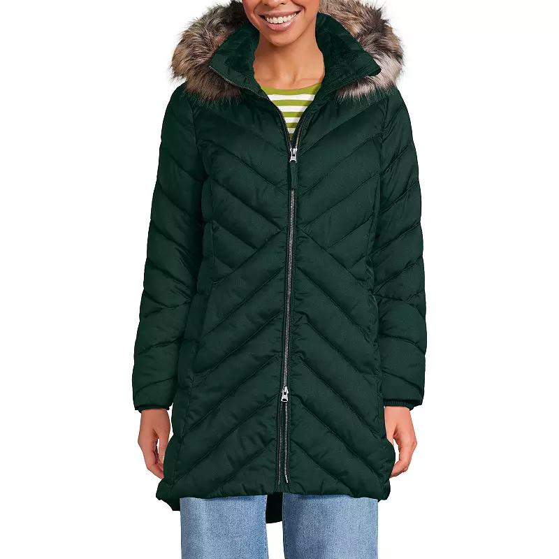 Petite Lands’ End Insulated Cozy Fleece Lined Faux-Fur Trim Hood Puffer Coat, Women's,  Product Image