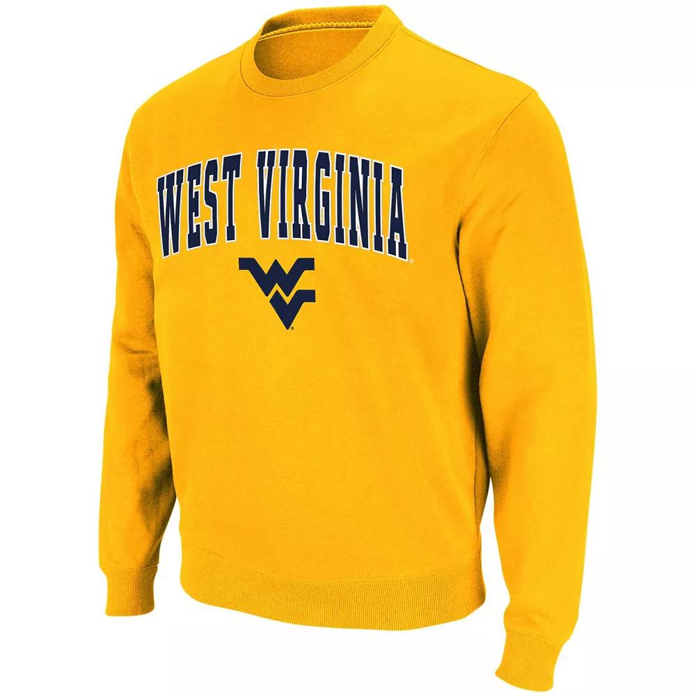 Men's Colosseum Gold West Virginia Mountaineers Arch & Logo Crew Neck Sweatshirt,  Product Image