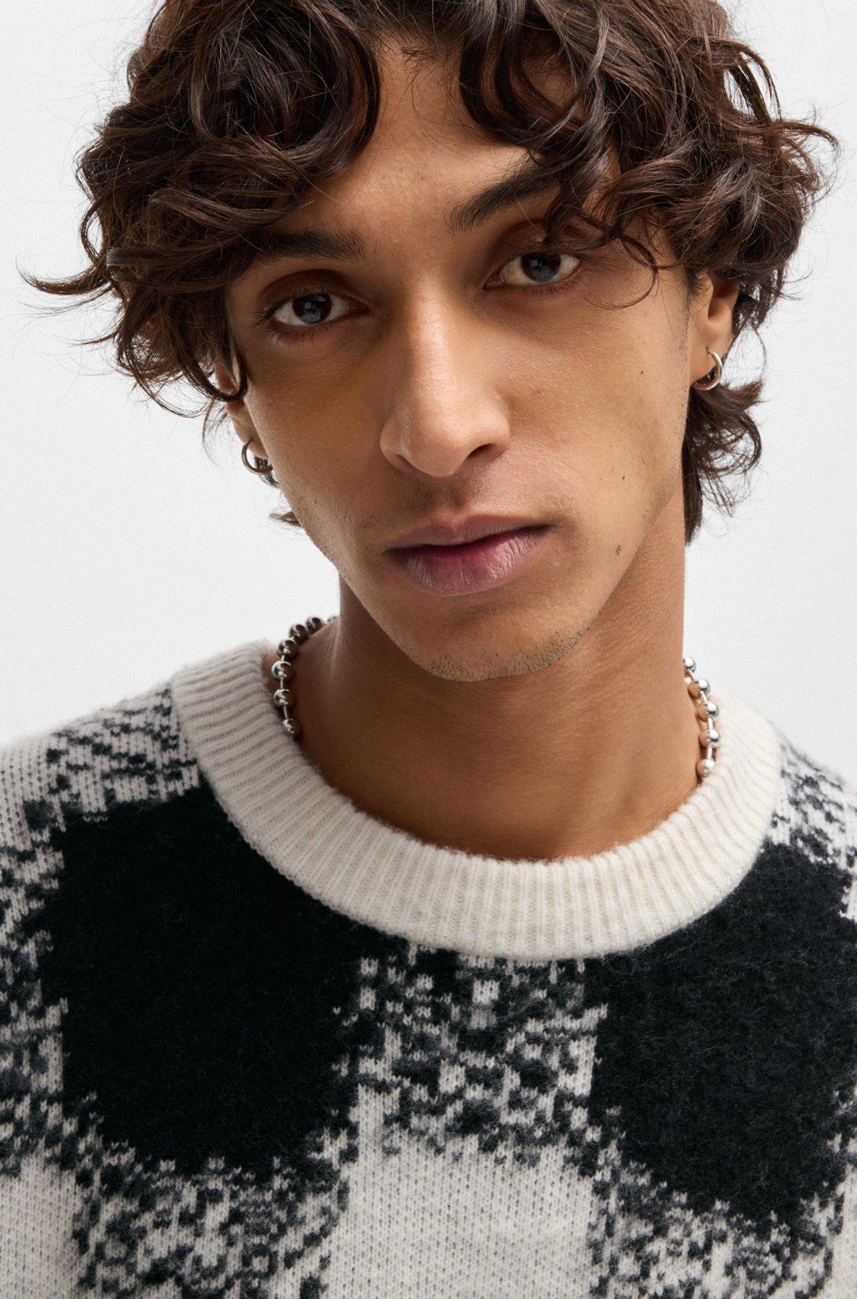 Oversize-fit sweater with jacquard-knitted check pattern Product Image