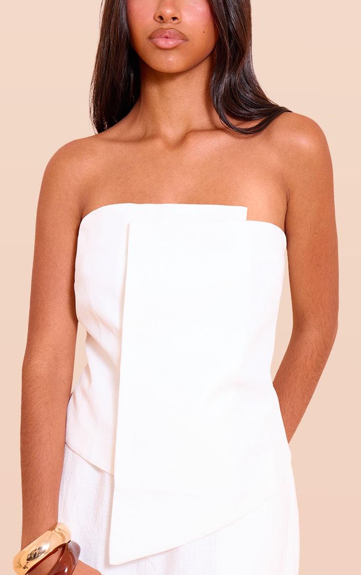 Petite Cream Asymmetric Bandeau Popper Top Product Image
