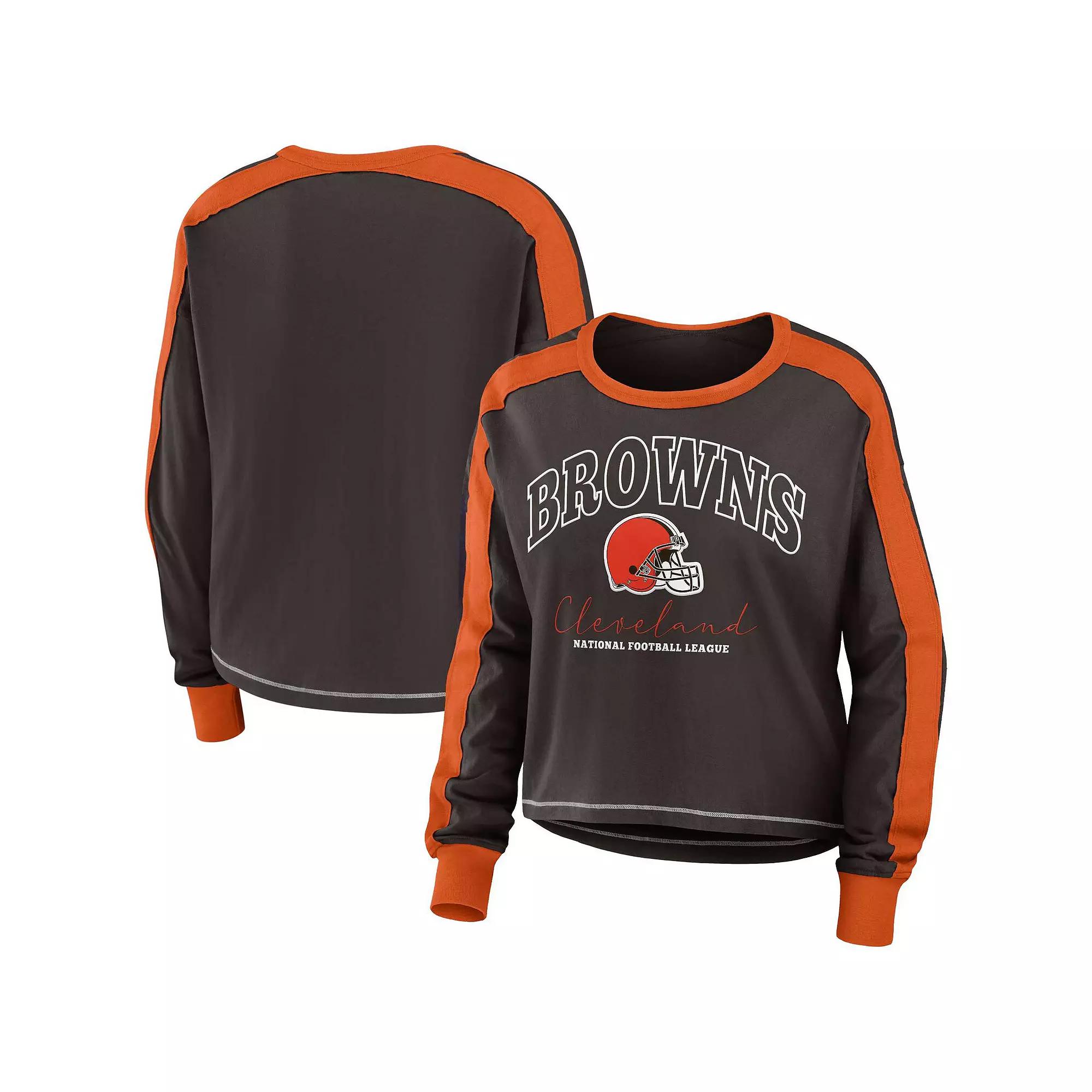 Women's WEAR by Erin Andrews Brown/Orange Cleveland Browns Color Block Long Sleeve T-Shirt, Size: 2XL Product Image