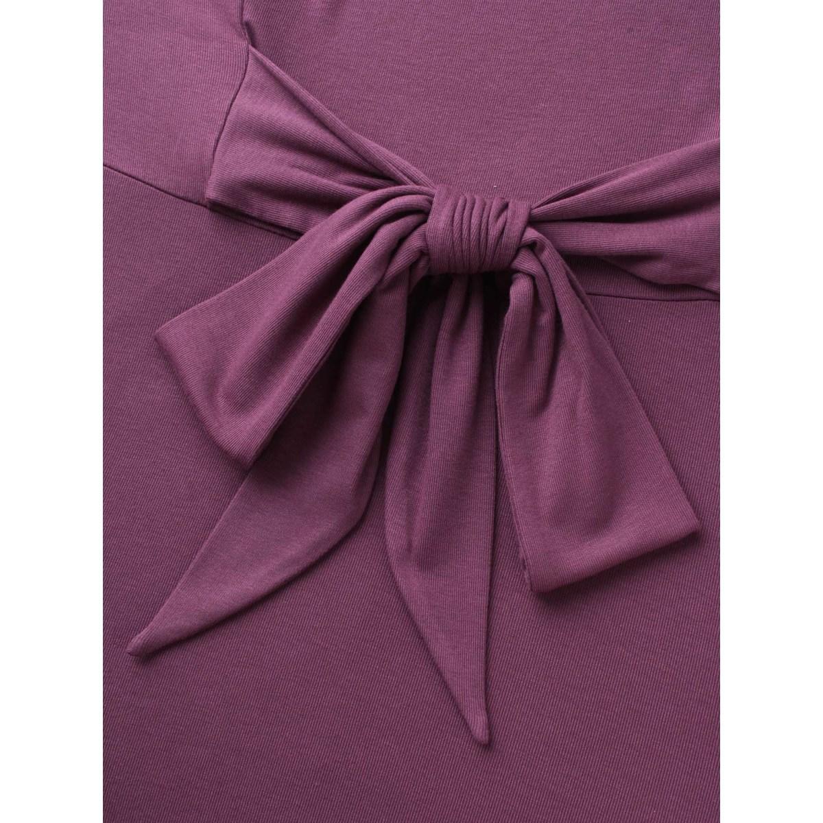 Plus Size Supersoft Essentials Flutter Sleeve Tie Knot T-shirt Mauve Women Elegant Tie knot Round Neck Bodycon Everyday T-shirts BloomChic 22-24/3X Product Image