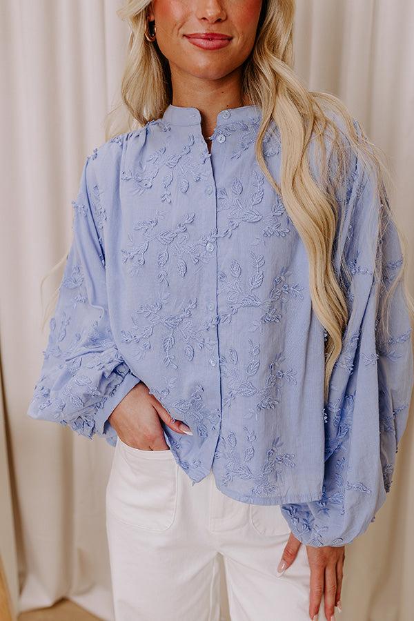 Lost In Love Embroidered Button Up in Sky Blue Product Image