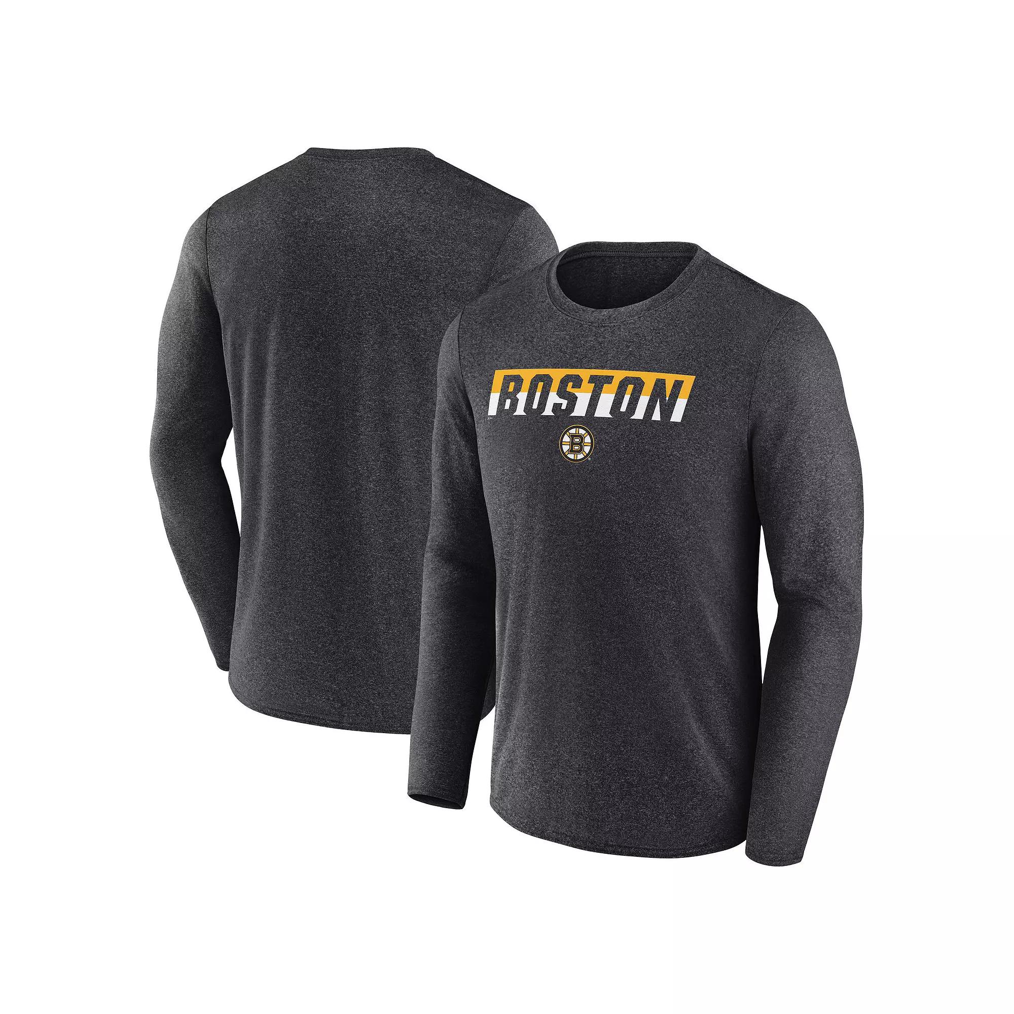 Men's Fanatics Heather Charcoal Boston Bruins Transition Long Sleeve T-Shirt,  Product Image
