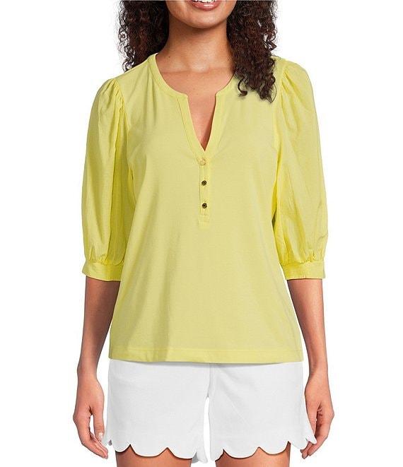 Lilly Pulitzer Ronson Split V -Neck Elbow Puff Sleeve Top Product Image