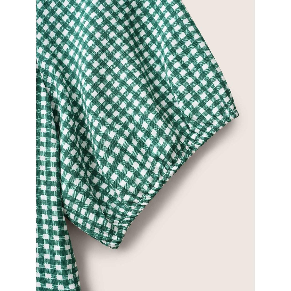 Plus Size Square Neck Gingham Elastic Waist Midi Dress Emerald Women Elegant Gathered Square Neck Half Sleeve Curvy BloomChic 28/5X Product Image