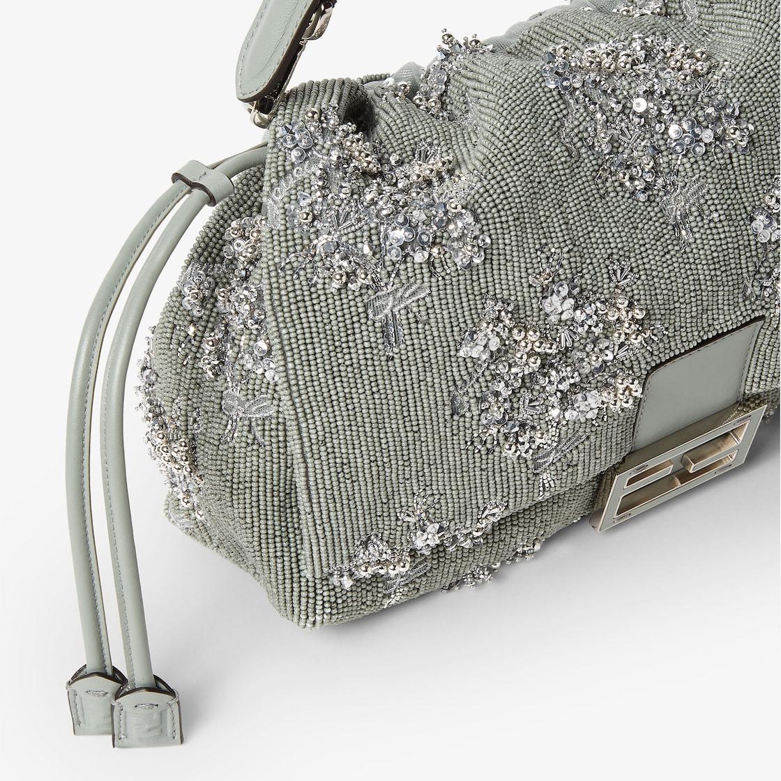 Mamma Baguette MediumMatcha green embroidered Fendi Flower Bouquet bag Product Image