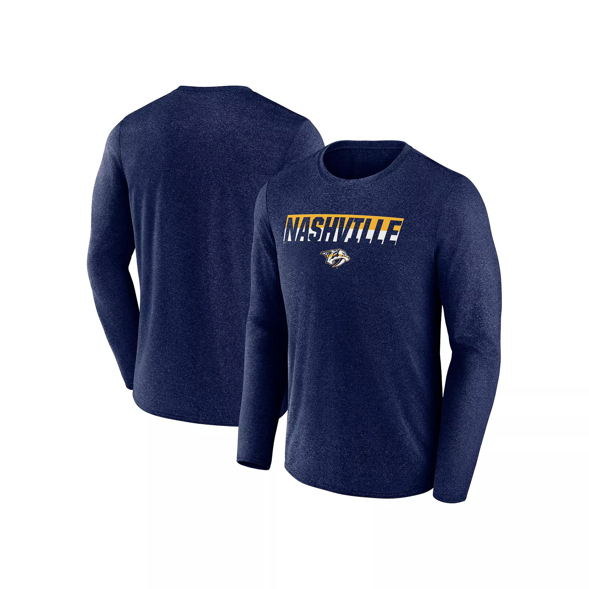 Men's Fanatics Heather Navy Nashville Predators Transition Long Sleeve T-Shirt,  Product Image
