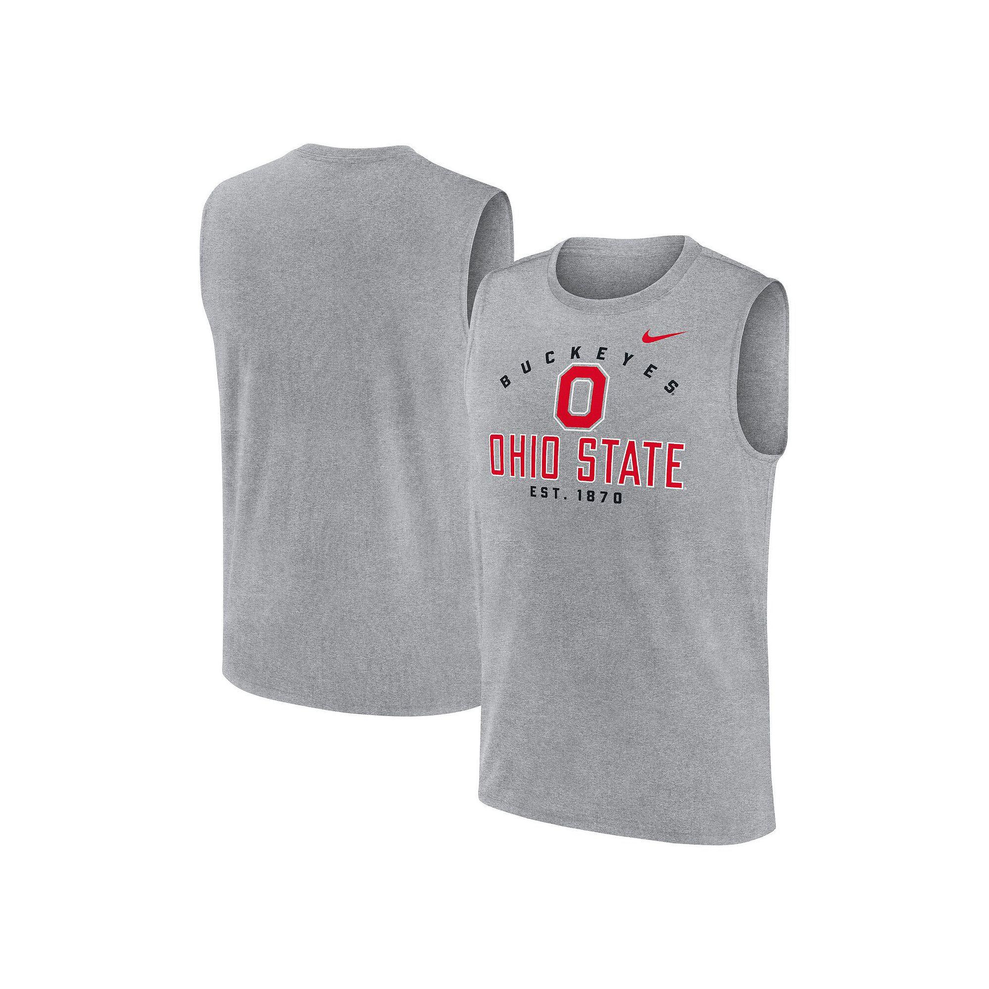 Men's Nike Heather Gray Ohio State Buckeyes Primetime Legend Lock Up Performance Muscle Tank Top,  Product Image
