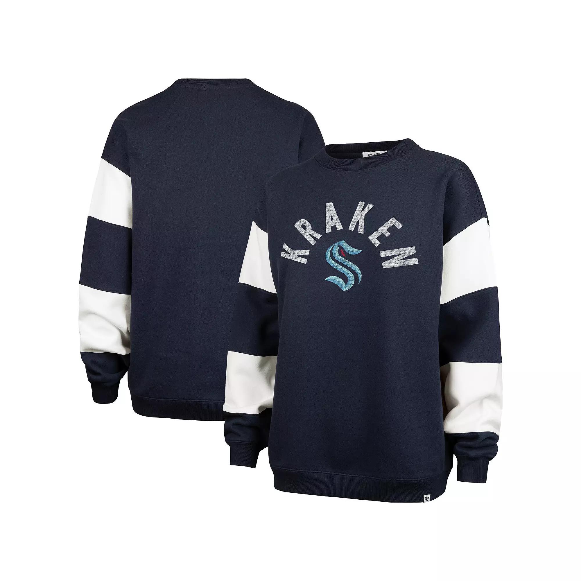 Women's '47 Navy Pittsburgh Penguins Eephus Barred Pullover Sweatshirt,  Product Image