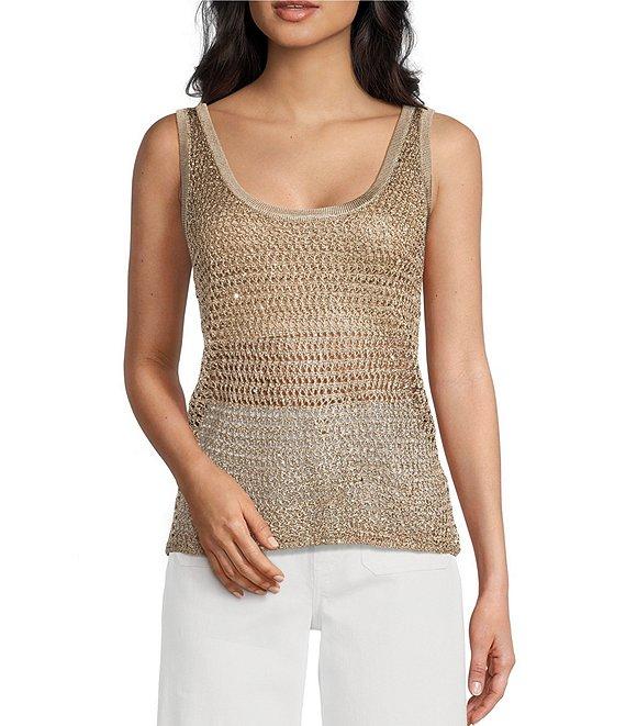 Guess Ava Sleeveless Sequin-Embellished Open-Stitch Tank Top Product Image