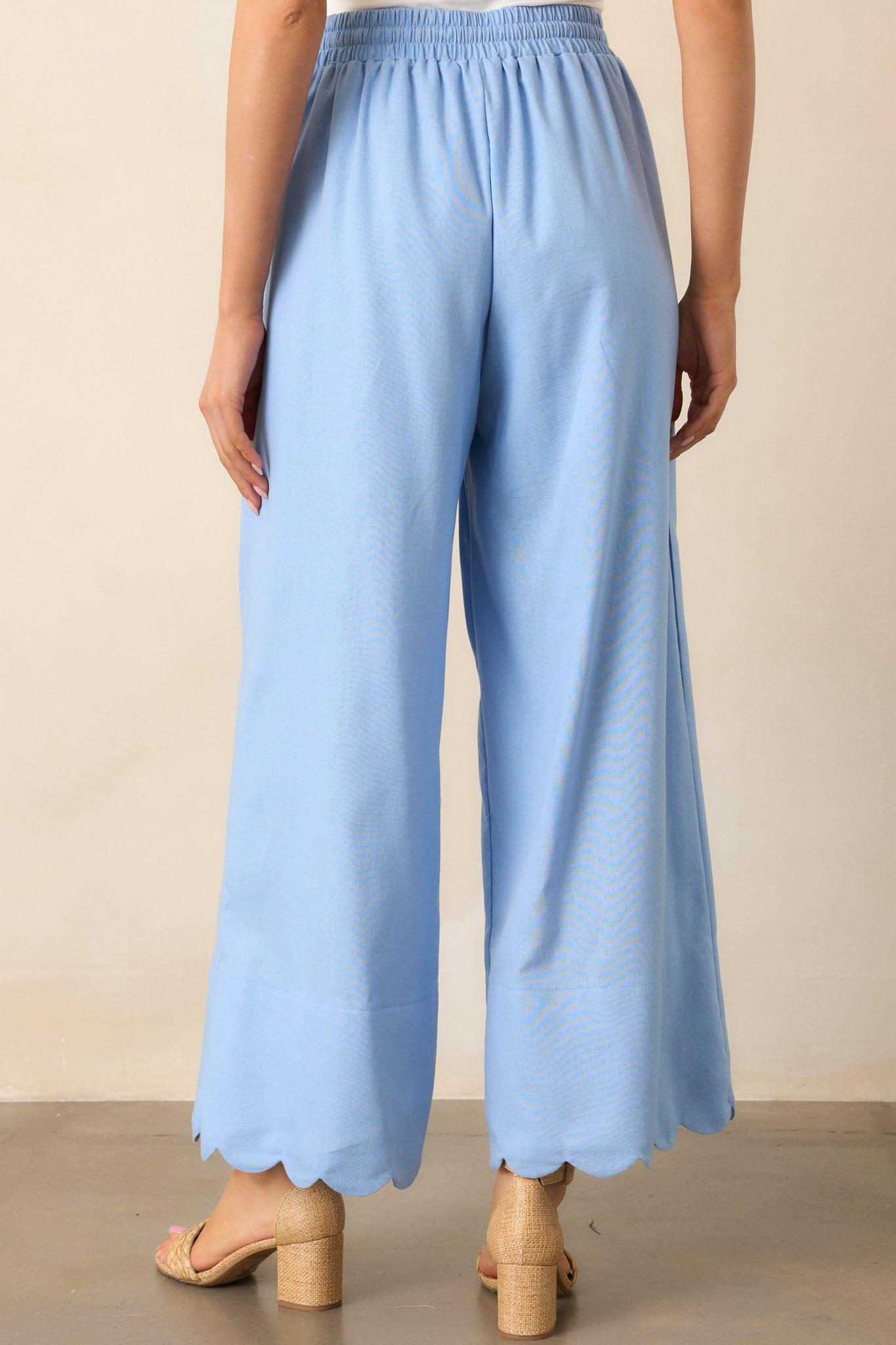 Weekend Getaway Light Blue Scalloped Hem Pants Product Image