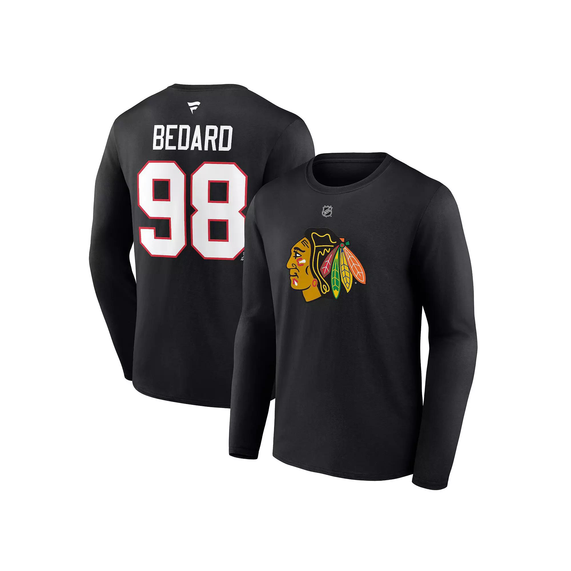Men's Fanatics Branded Connor Bedard Black Chicago Blackhawks Authentic Stack Name & Number Long Sleeve T-Shirt,  Product Image