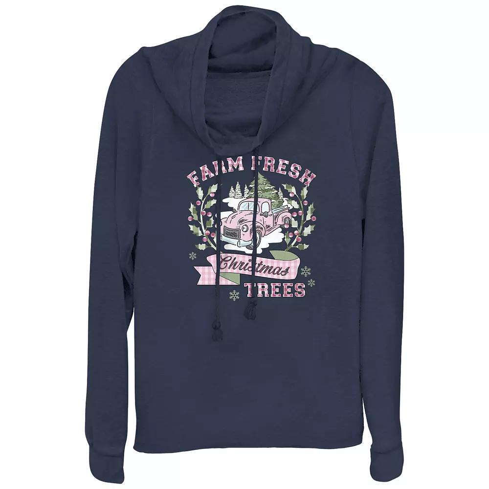 Women's Farm Fresh Christmas Trees Cowlneck Graphic Lightweight Long Sleeve, Size: XXL, Blue Product Image