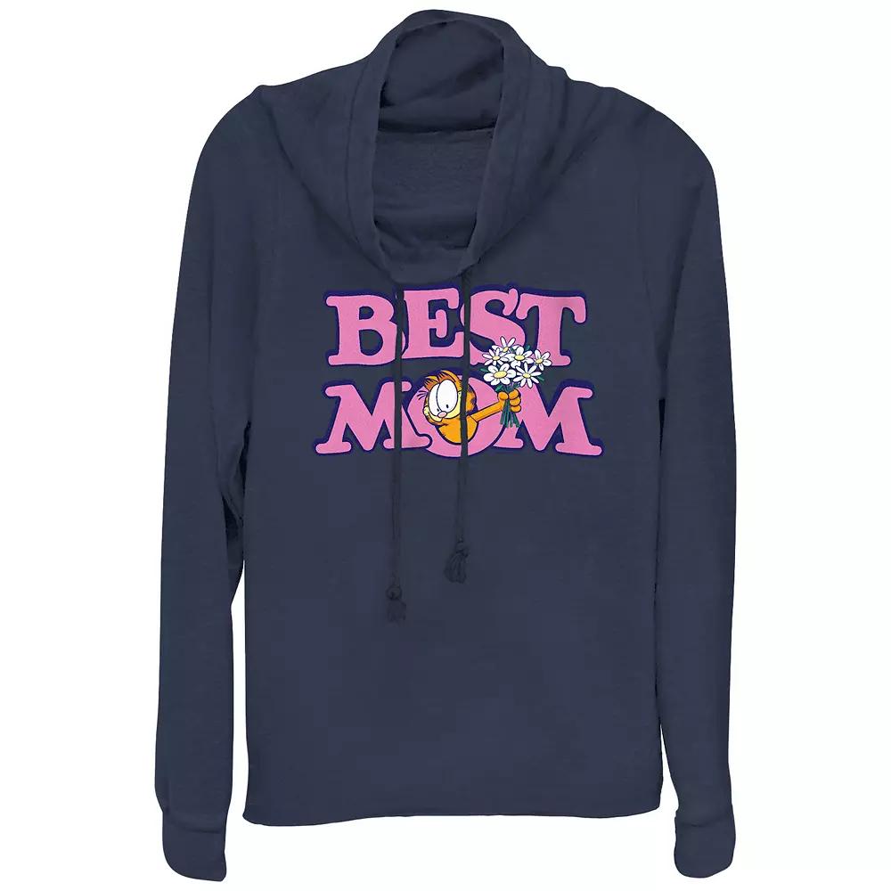 Women's Garfield Best Mom Cowlneck Graphic Lightweight Long Sleeve, Size: XS, Blue Product Image