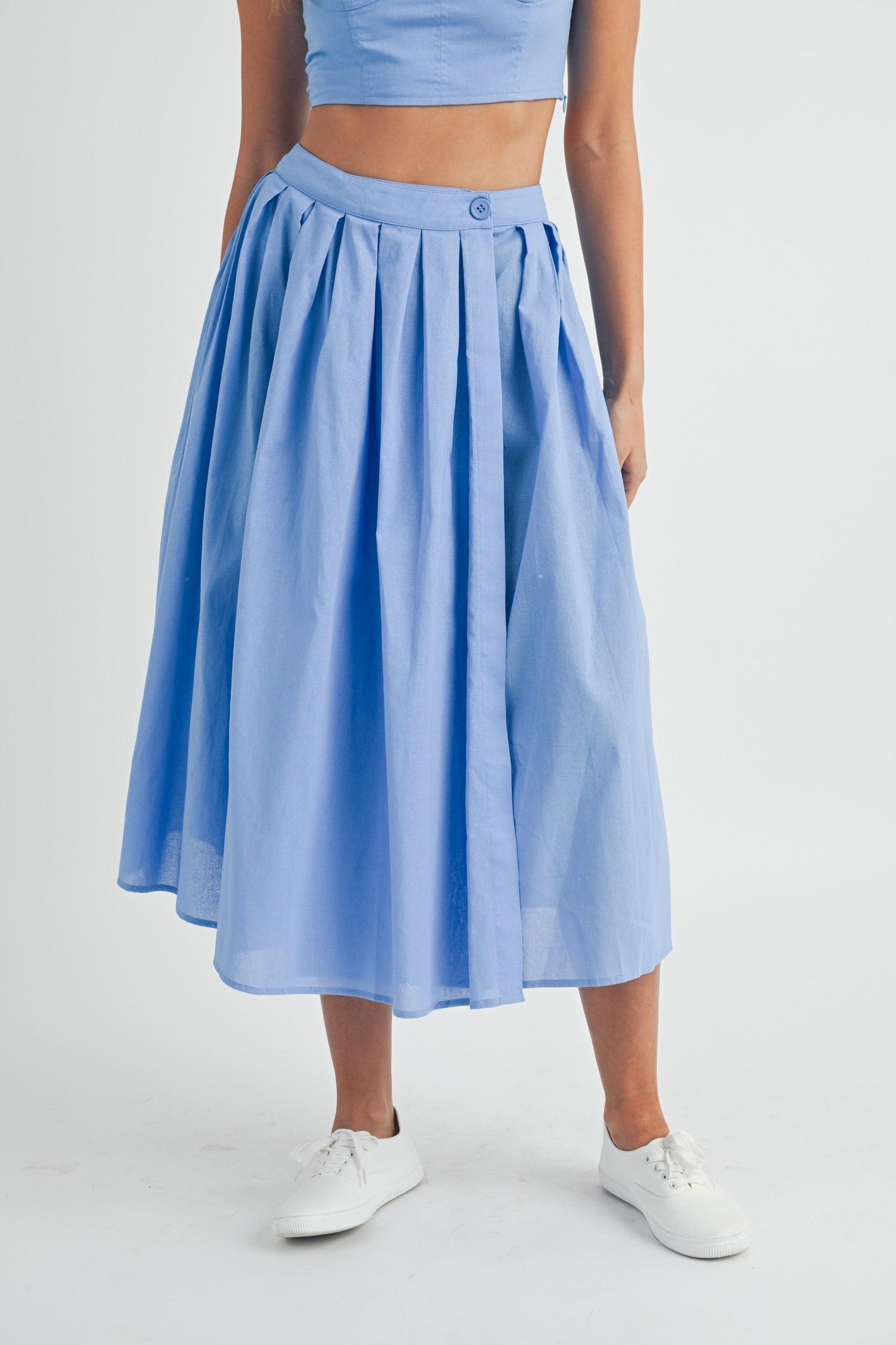 FINAL SALE Portia Pleated Wrap Midi Skirt | French Blue Product Image